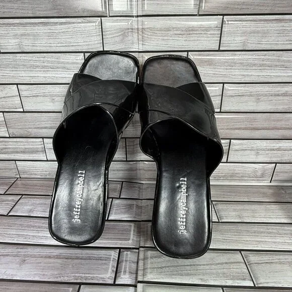 Jeffrey Campbell Black Shiny Bubblegum Mule Sandal Shoe Size 6-NEW - Picture 6 of 9